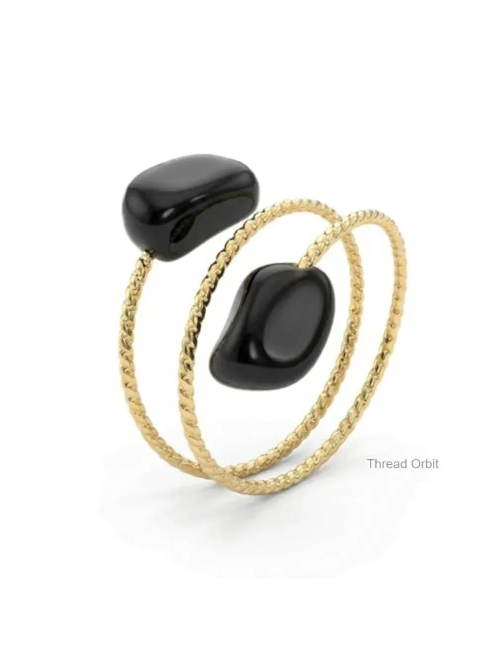 Adjustable Gold Statement Ring with Natural Obsidian Stone